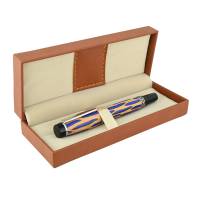 Classic Brown Leatherette Stitched Pen Box