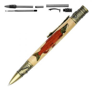 Salmon Pen Inlay Kit and Fly Fishing Antique Brass Pen Kit Combo Pack