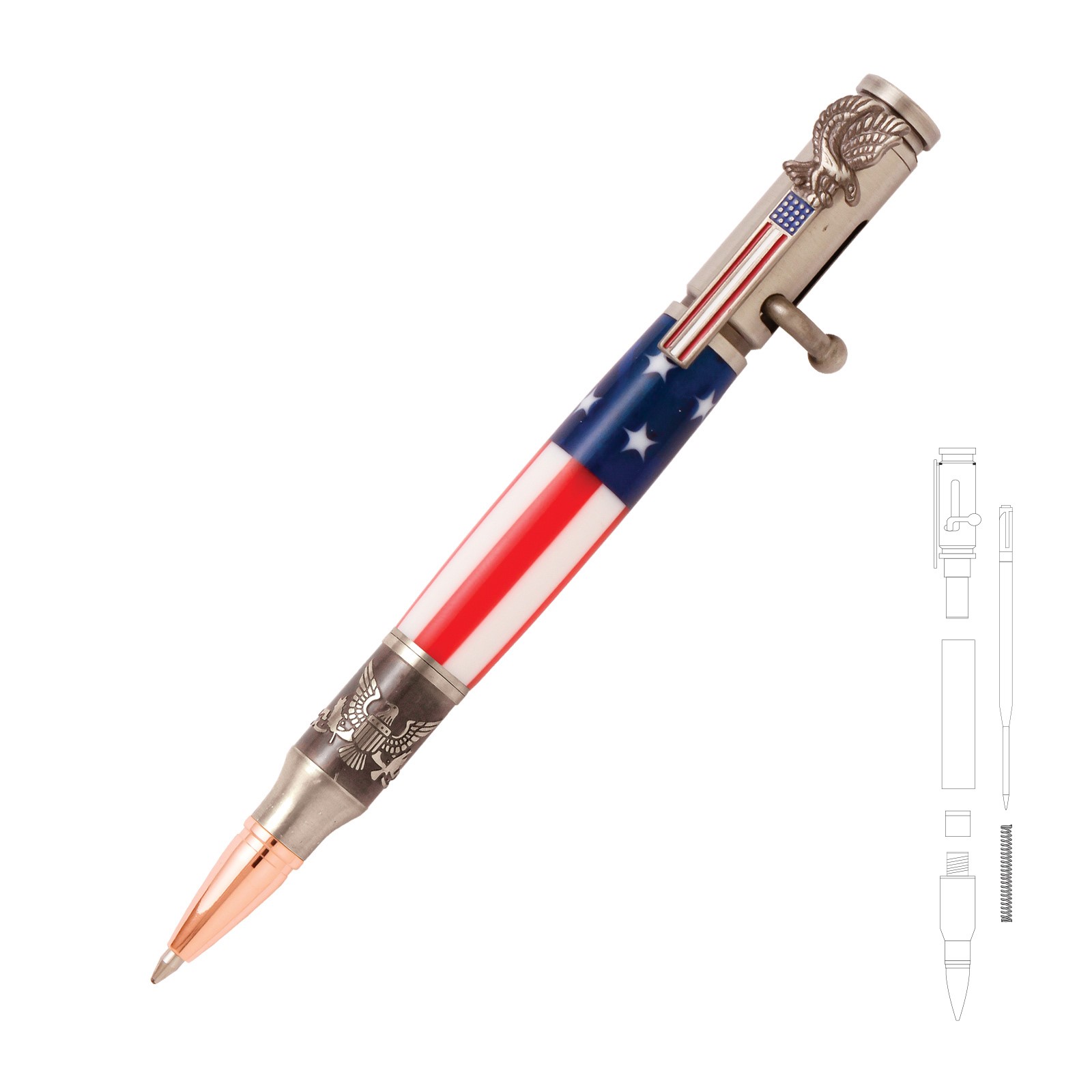 詰替え ペンシルベニア州立工業PKCP AEAP Patriotic Etched Bald Eagle Insignia Bolt Action  Pen Woodturning Kit (10年、アンティークピューター)