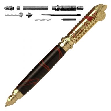 Firefighter "Push and Lock" Pen Kit in Polished Brass and Red