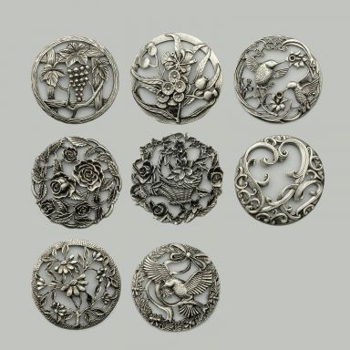 8 Set of Filigree Bowl Lids in Antique Pewter