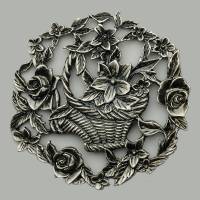 Basket of Flowers Filigree Bowl Lid in Antique Pewter